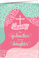 Godmother Request for Daughter Pink and Sea Green Swirls card