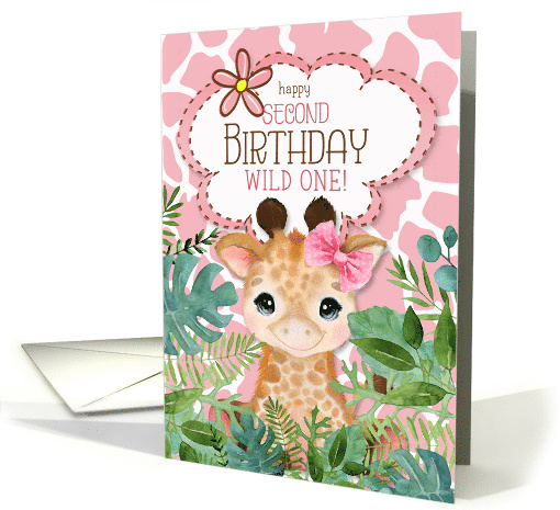 Girl's 2nd Birthday Jungle Giraffe Theme in Pink card (1732516)