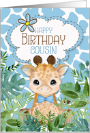 Male Cousin’s Birthday Cute Giraffe Jungle Theme in Blue card