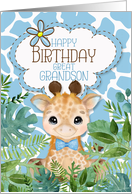 Great Grandson’s Birthday Cute Giraffe Jungle Theme in Blue card