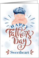 for Fiance on Father’s Day Cute Baby in a Gatsby Beret card