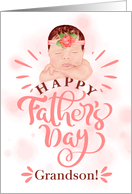 Grandson on Father’s Day Cute Baby Girl in Peach and Brown card