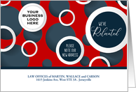 We’re Moved Business Red and Navy Geometric Circles Business Logo card