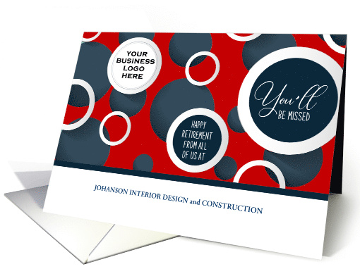 Business Retirement Congratulations Red and Navy Business Logo card