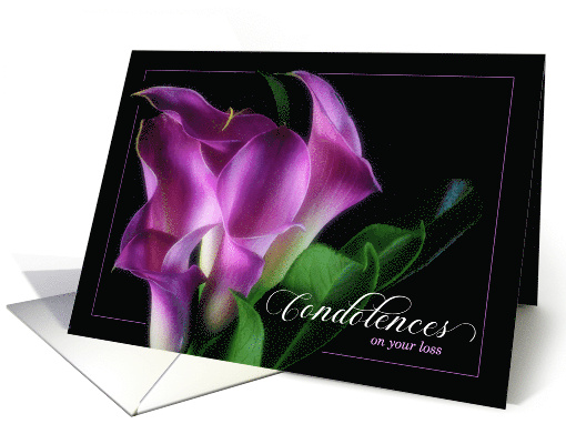 Condolences Purple Calla Lily on Black Botanical card (1735074)