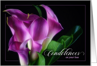 Condolences Purple Calla Lily on Black Botanical card