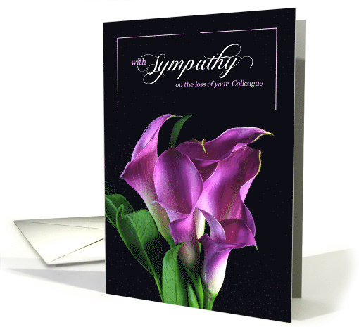 Loss of a Colleague Sympathy Purple Calla Lily on Black card (1735138)