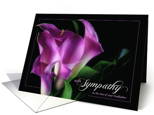 Loss of a Godfather Sympathy Purple Calla Lily on Black Botanical card