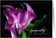 Loss of a Son in Law Sympathy Purple Calla Lily on Black Botanical card