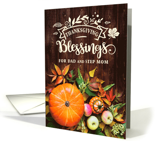 Dad and Step Mom Thanksgiving Blessings Pumkins Gourds card (1737562)