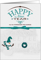 From Our New Address New Year Snowman and Wreath Custom card