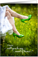 Cousin Maid of Honor Request Green Wedding Shoes card