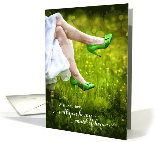 Sister in Law Maid of Honor Request Green Wedding Shoes card (1772012)