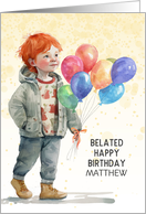 Belated Boy’s Birthday Custom Name Colorful Balloons Little Boy card