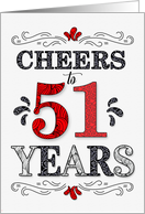 51st Birthday Cheers in Red White and Black Patterns card