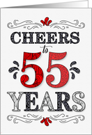 55th Birthday Cheers in Red White and Black Patterns card