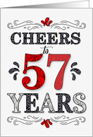 57th Birthday Cheers in Red White and Black Patterns card