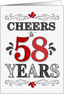 58th Birthday Cheers in Red White and Black Patterns card