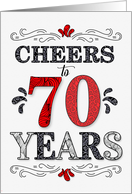 70th Birthday Cheers in Red White and Black Patterns card