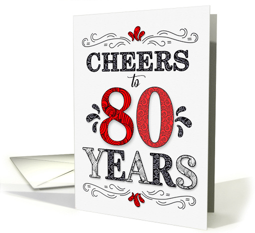 80th Birthday Cheers in Red White and Black Patterns card (1774936)