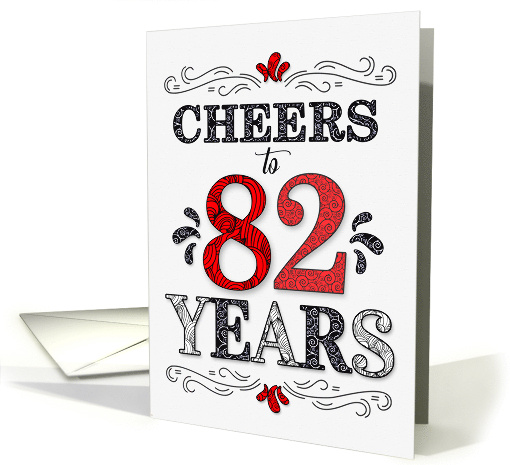 82nd Birthday Cheers in Red White and Black Patterns card (1774940)