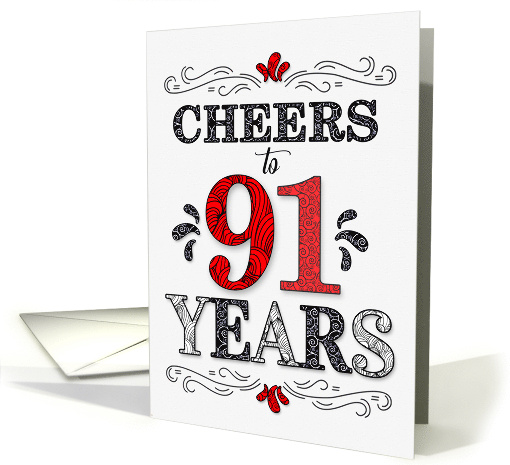 91st Birthday Cheers in Red White and Black Patterns card (1775146)