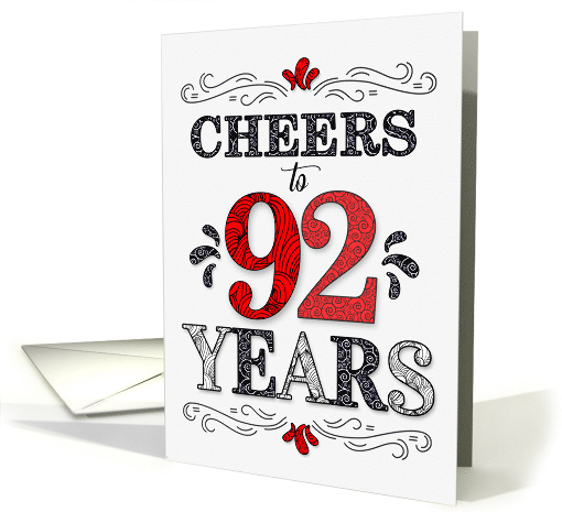 92nd Birthday Cheers in Red White and Black Patterns card (1775152)
