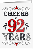 92nd Birthday Cheers in Red White and Black Patterns card