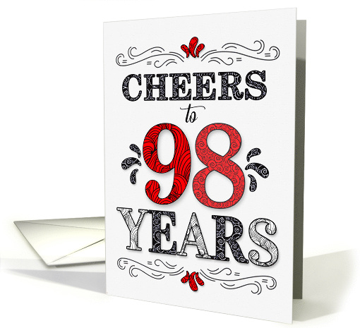 98th Birthday Cheers in Red White and Black Patterns card (1775190)