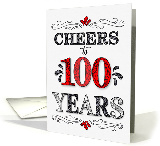 100th Birthday Cheers in Red White and Black Patterns card (1775922)