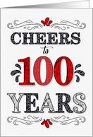 100th Birthday Cheers in Red White and Black Patterns card