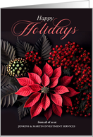 Poinsettia Happy Holidays on Black with Bold Red Berries Custom card