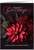 Poinsettia Season’s Greetings on Black with Bold Red Berries Custom card
