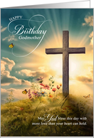 for Godmother Christian Birthday Cross on Hill card