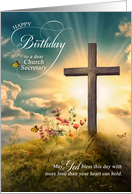 Church Secretary Christian Birthday Cross on Hill with Wildflowers card