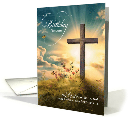 for Deacon Christian Birthday Cross on Hill with Wildflowers card
