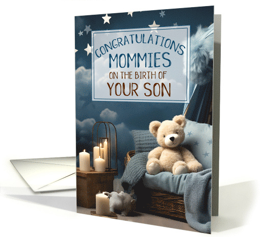 TWO MOMS New Baby Congratulations It's a Boy Blue LGBTQ card (1818274)