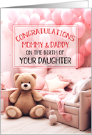 New Baby Congratulations It’s a Girl Pink New Mommy and Daddy card