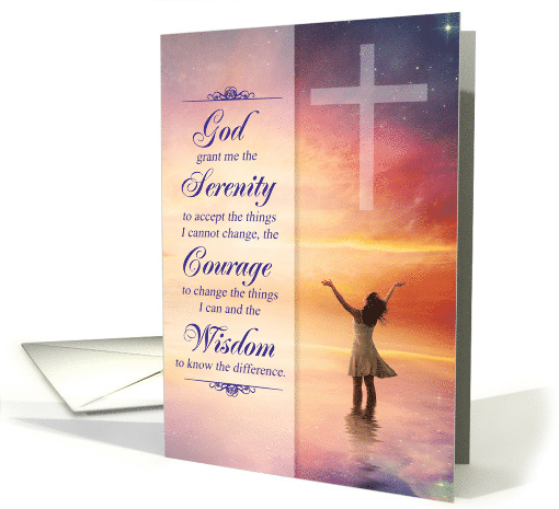 Serenity Prayer 12-Step Recovery Anniversary Christian Cross card