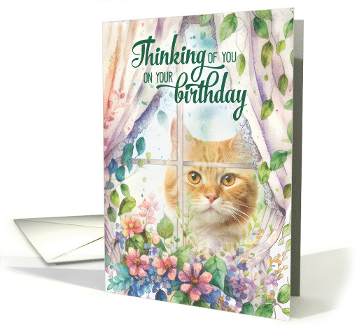 Birthday Thinking of You Cat in a Garden Window card (1822820)