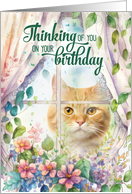 Birthday Thinking of You Cat in a Garden Window card