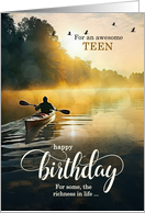 For Teen’s Birthday Rowing a Kayak on the Lake card