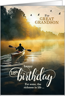 Great Grandson 18th Birthday Rowing a Kayak on the Lake card