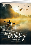 Nephew 18th Birthday Rowing a Kayak on the Lake card