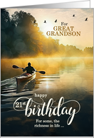 Great Grandson 21st Birthday Rowing a Kayak on the Lake card