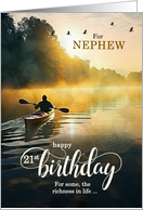 Nephew 21st Birthday Rowing a Kayak on the Lake card