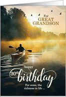 Great Grandson 30th Birthday Rowing a Kayak on the Lake card