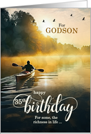 For Godson 35th Birthday Rowing a Kayak on the Lake card