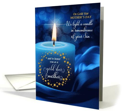 Gold Star Mother's Day Blue Heart and Candle card (1833778)