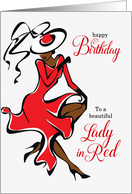 Lady in Red Birthday Brown Skin Woman card